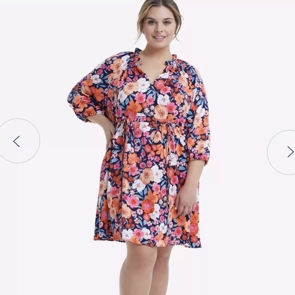 Draper James Kellie Babydoll Dress Small Floral Nassau Navy Print Tie Waist
